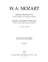 Sinfonia concertante for Oboe, Clarinet, Horn, Bassoon in E-flat major (K.297b) (Violin II)