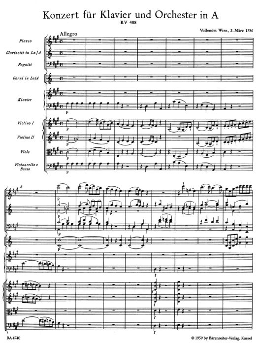 Concerto for Piano No.23 in A major (K.488) (Full Score)